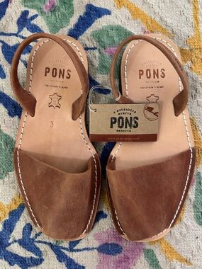 PONS Brown Leather Kids Avarca Sandals